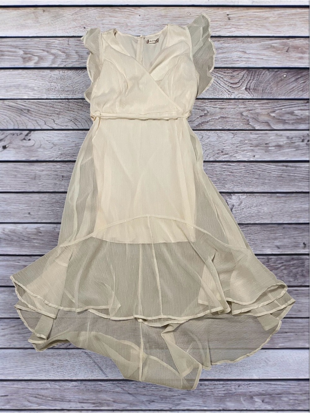 Altar'd State Florentina Cream Ruffle High-Low Chiffon Dress Large